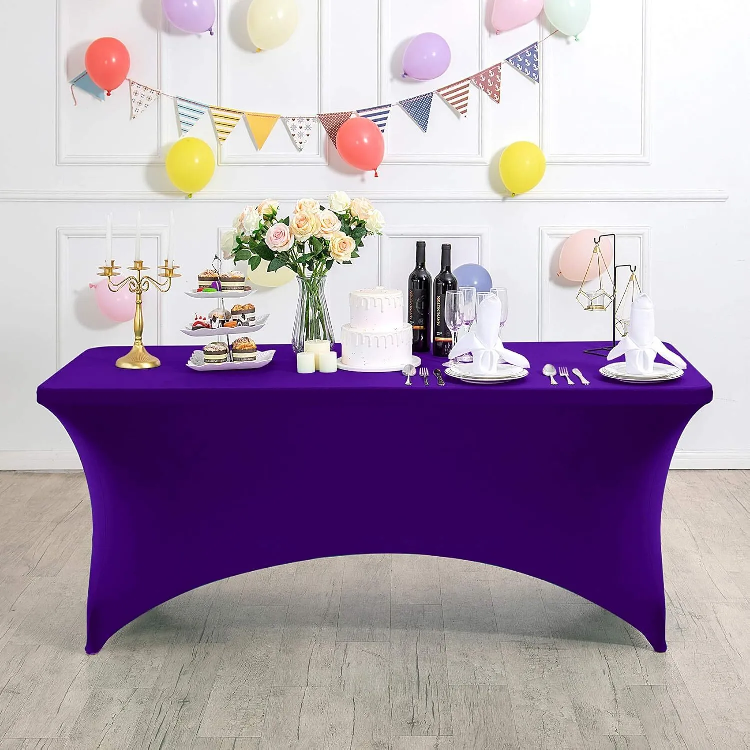 4 ft Purple Rectangle Spandex Tablecloth