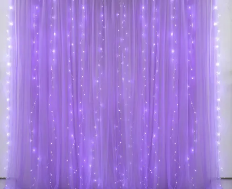 10 ft x 10 ft Purple Tulle Backdrop Curtain with String Lights
