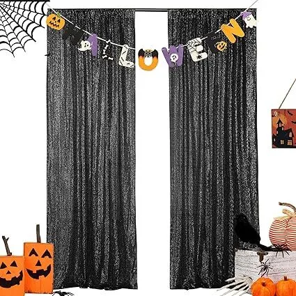 2'x8' Black Sequin Backdrop Curtains