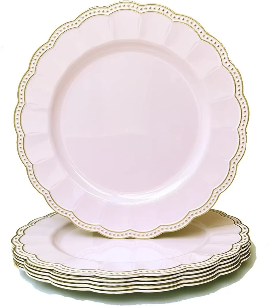 Pink Round Gold Bead Rim Charger Plate 