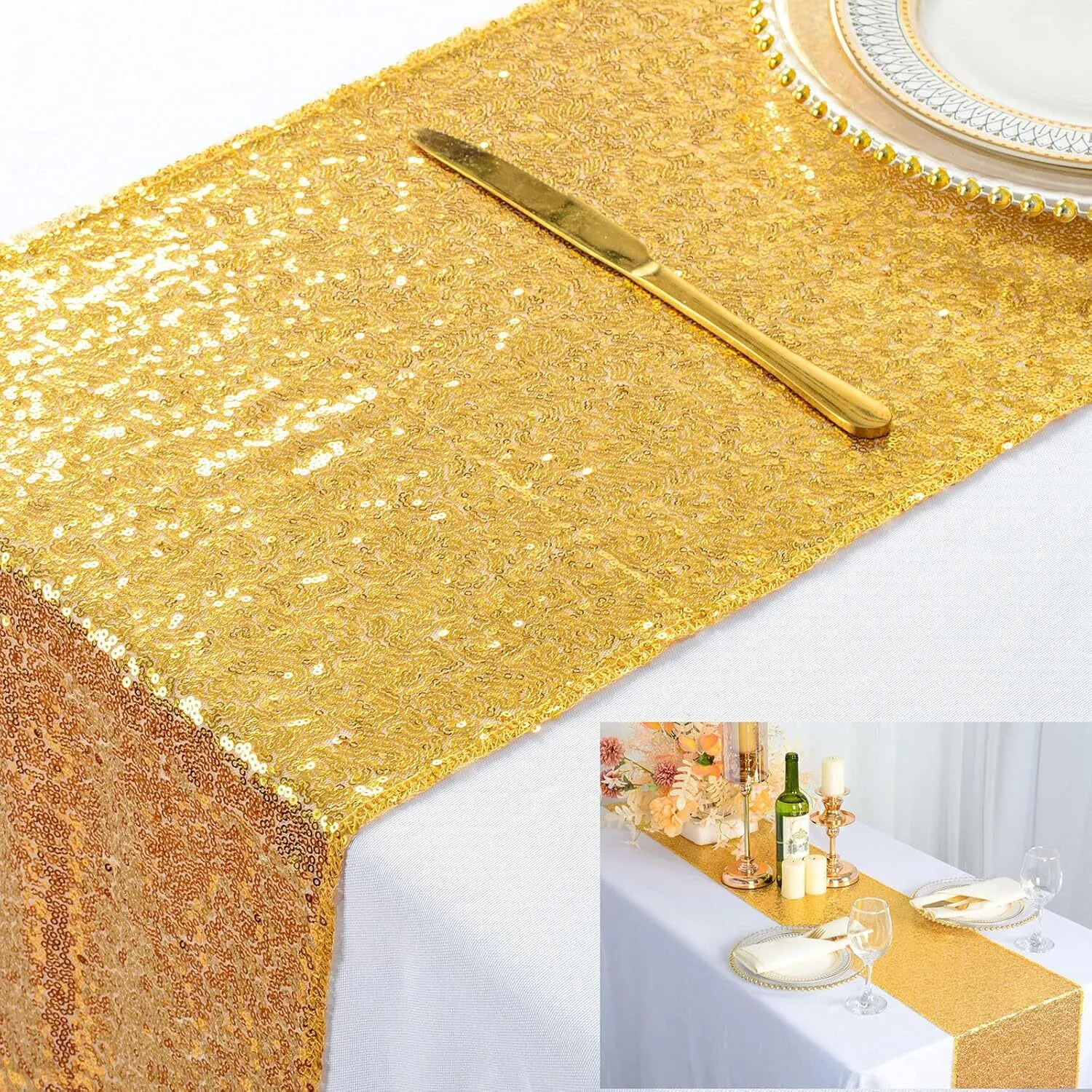 12'' x 108'' Gold Sequin Table Runner