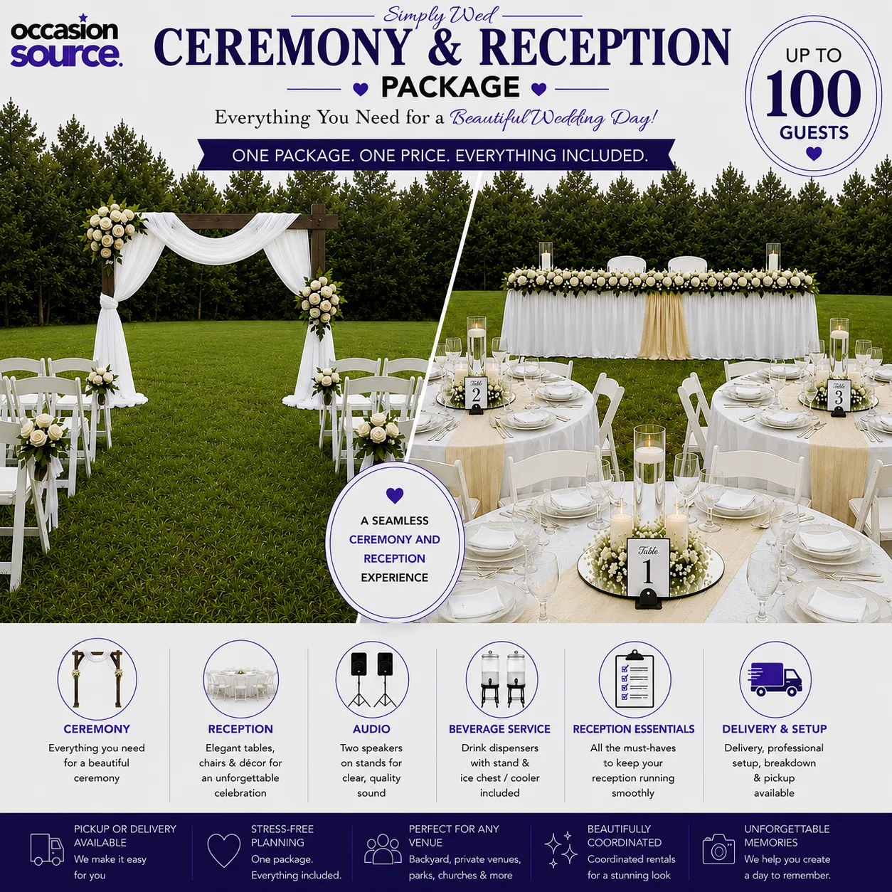 Simply Wed Ceremony & Reception Package - Up to 100 Guests
