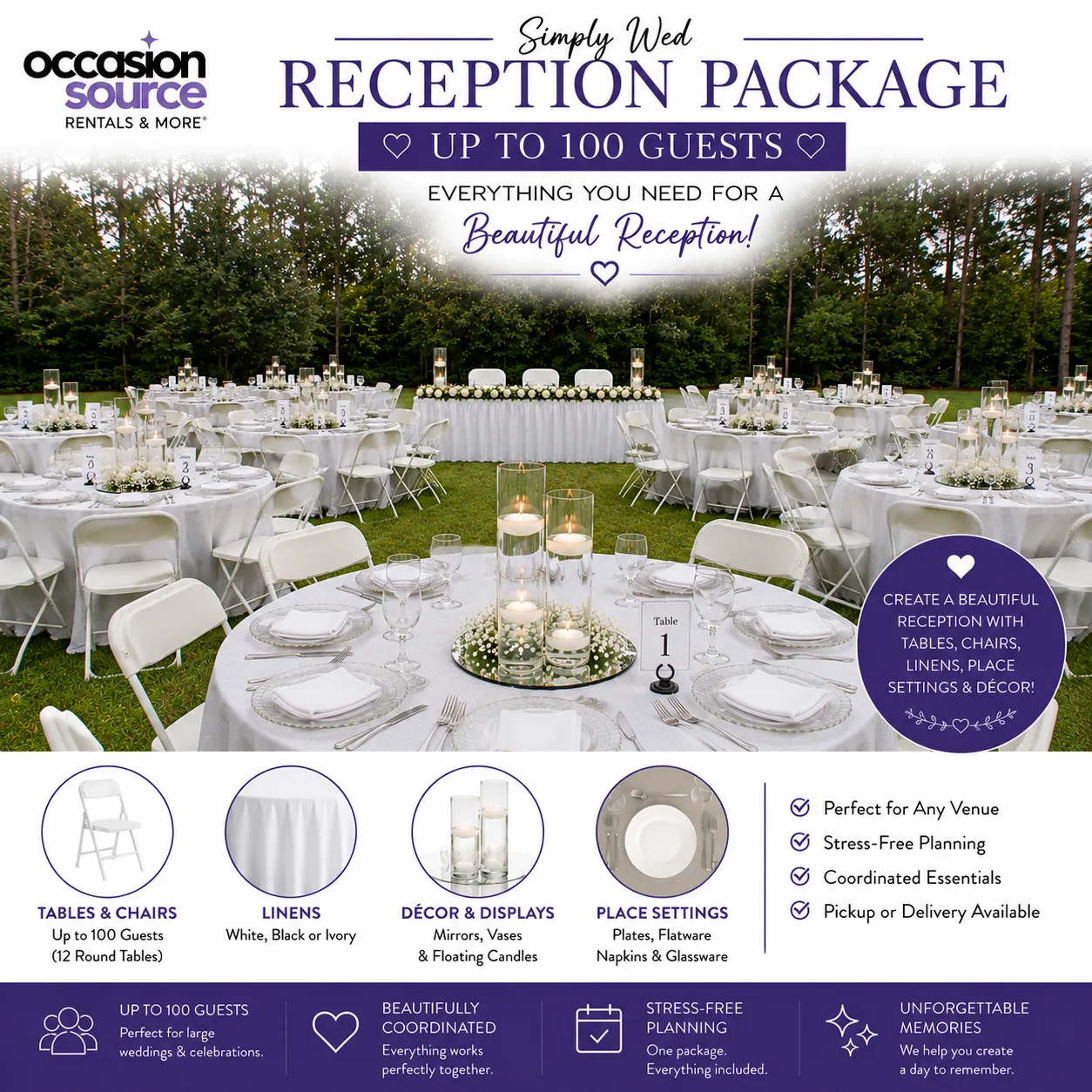 Simply Wed Reception Package – Up to 100 Guests