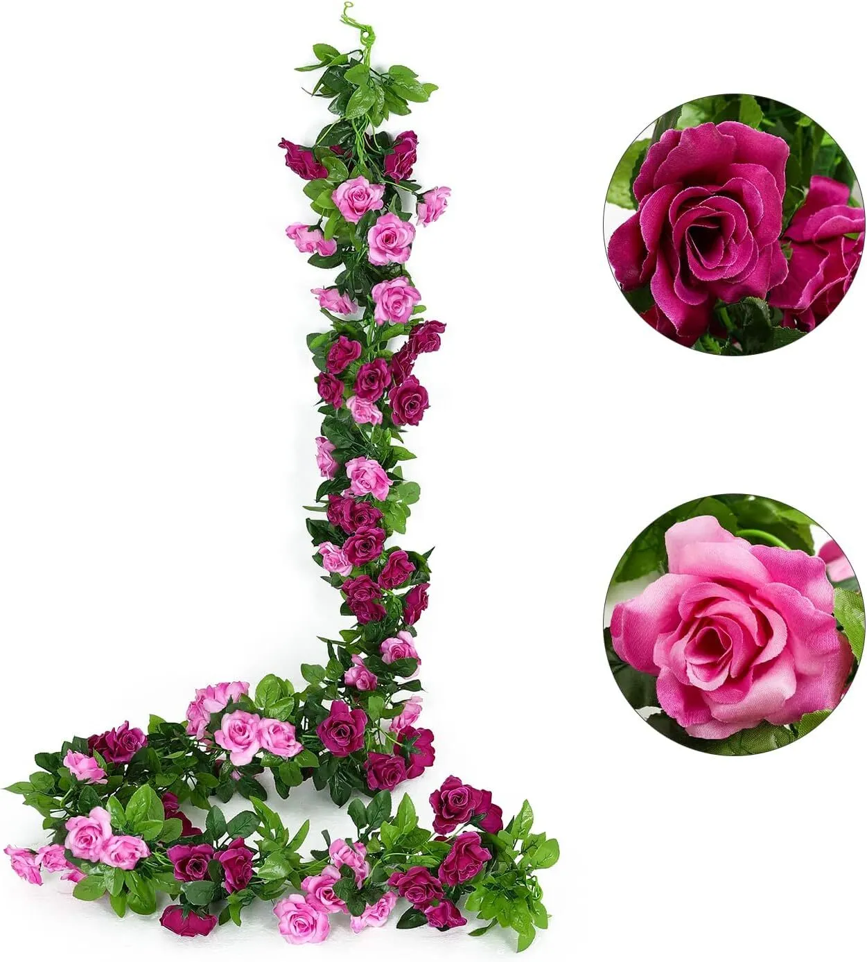 7.9 ft Fuchsia Rose Garland – Artificial Silk Floral Vine