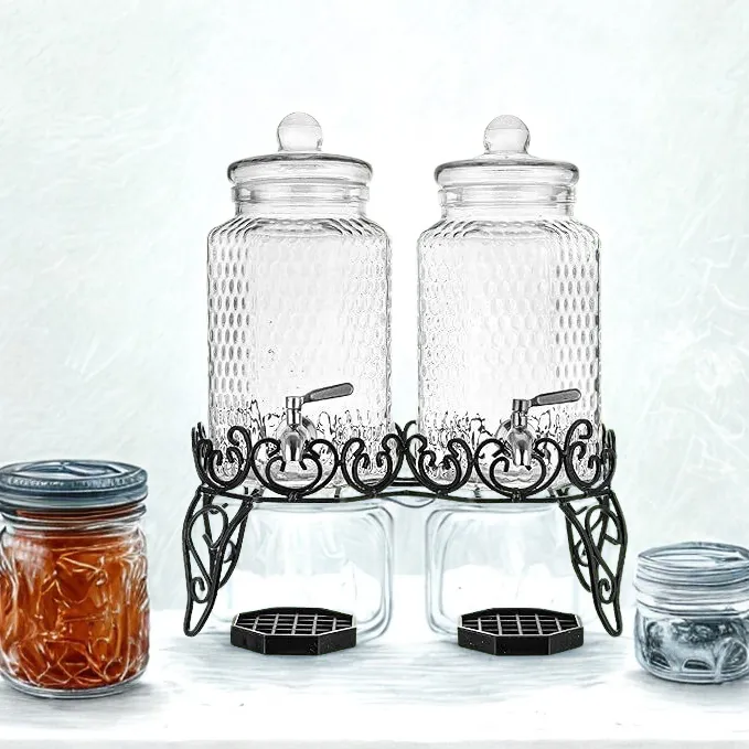 Set of 2 - 2 Gallon Glass Dispensers with Stand