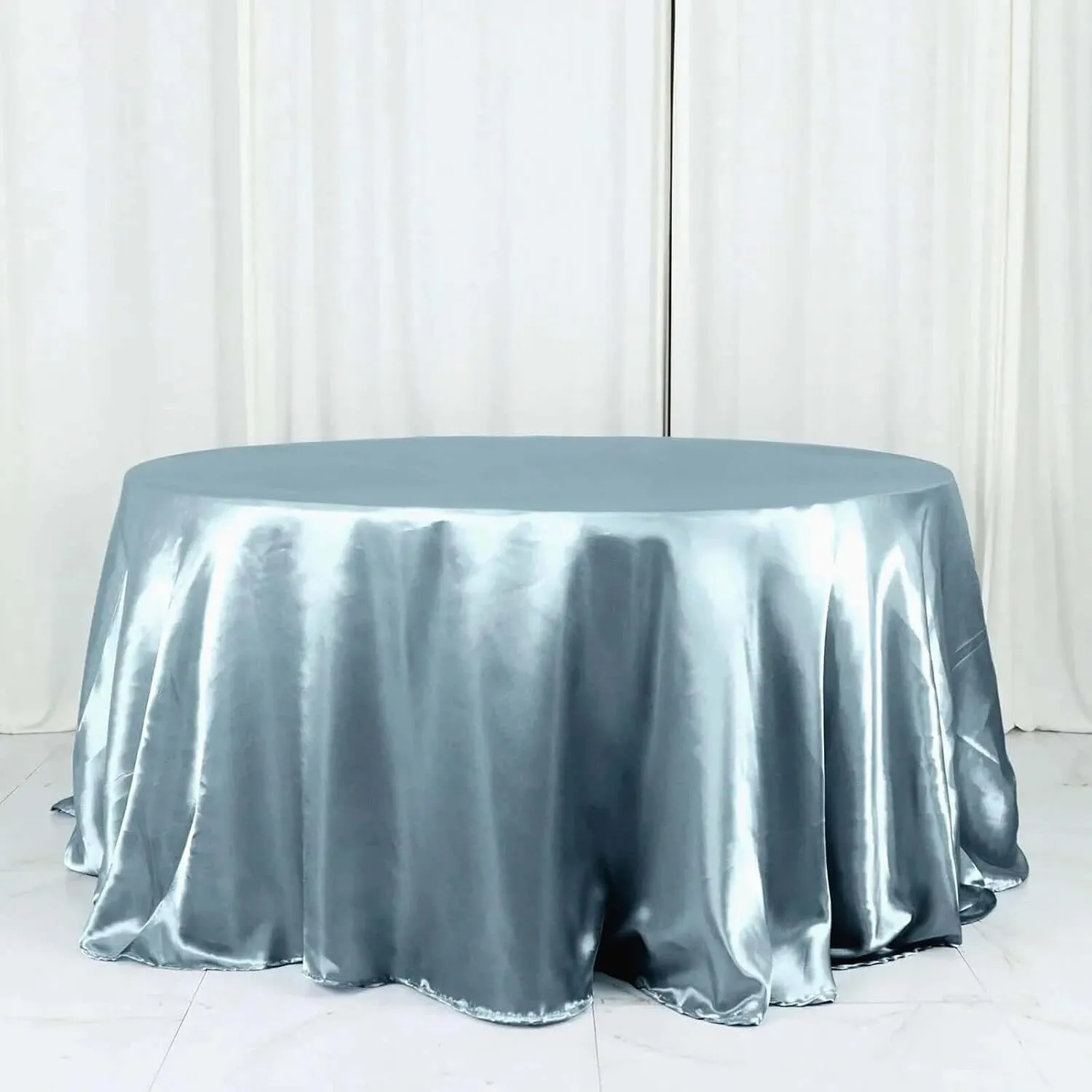 132" Dusty Blue Round Satin Tablecloth
