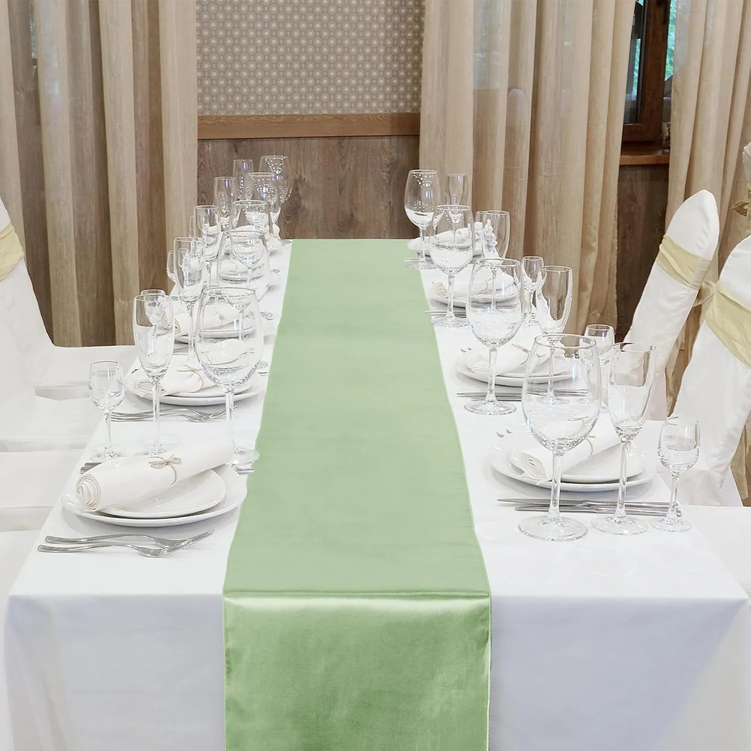 12" x 108" Sage Green Satin Table Runner
