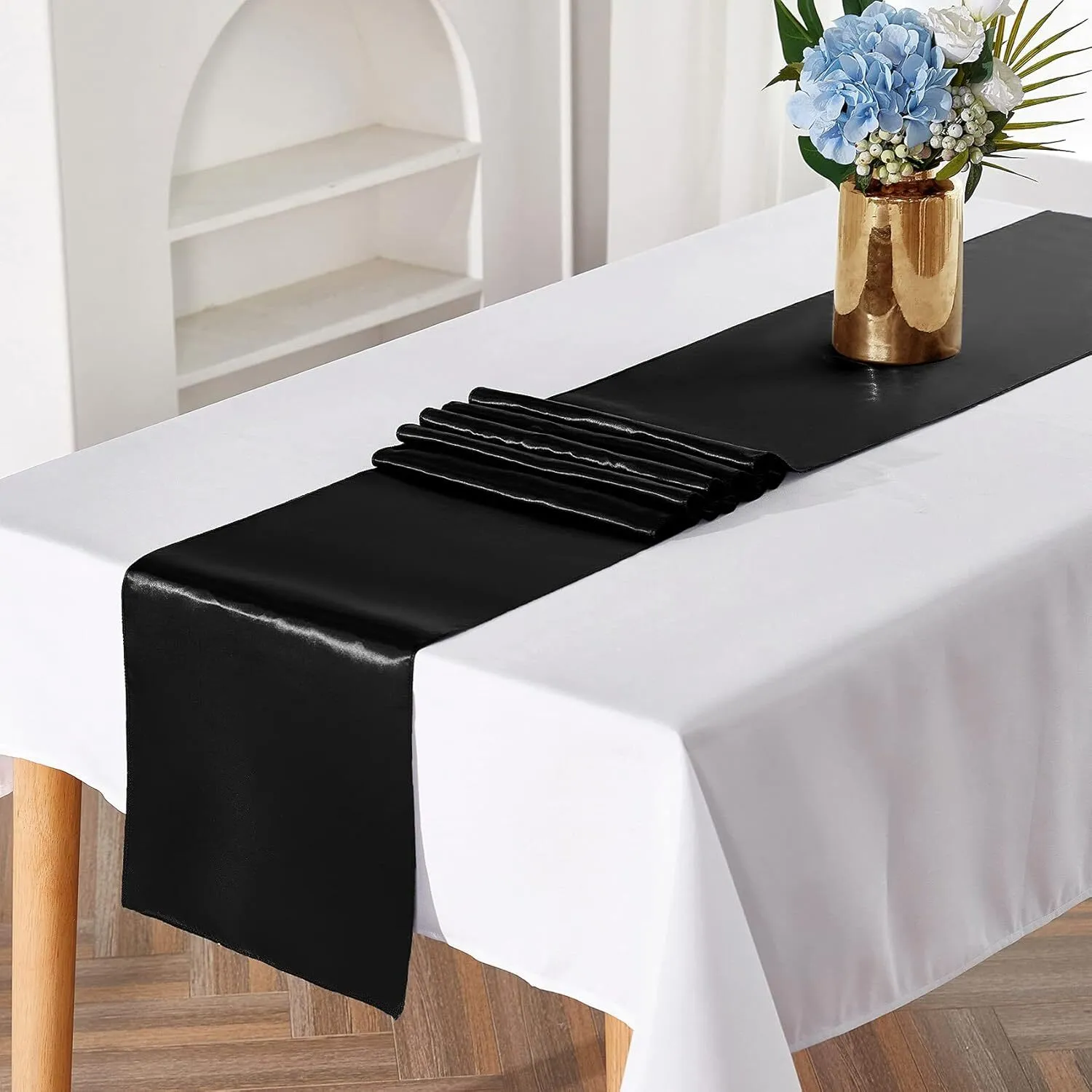 12" x 144" Black Satin Table Runner