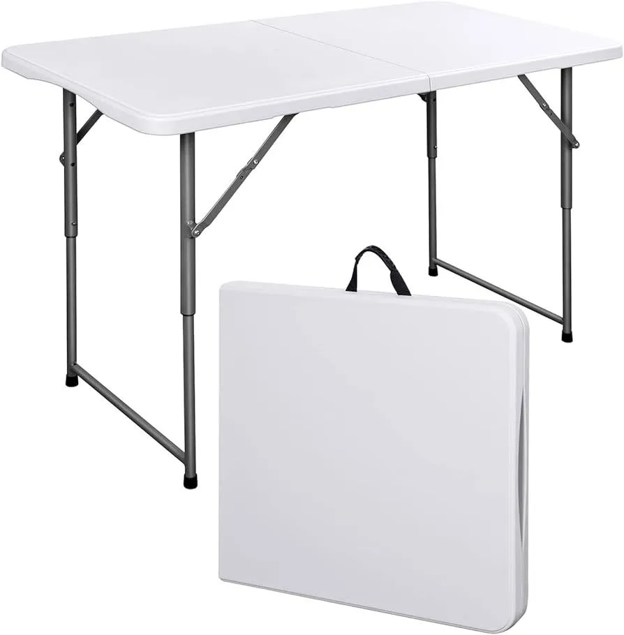 4' White 'Fold-in-Half' Folding Table