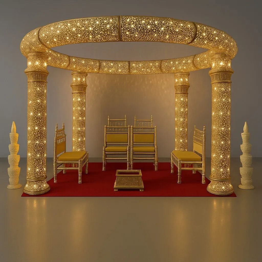 Gold Mandap with Ceremonial Furniture