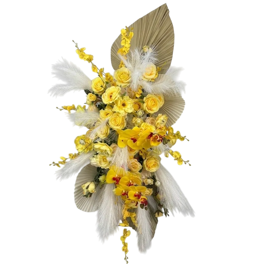 Bouquet de fleurs blanches et jaunes 120cm