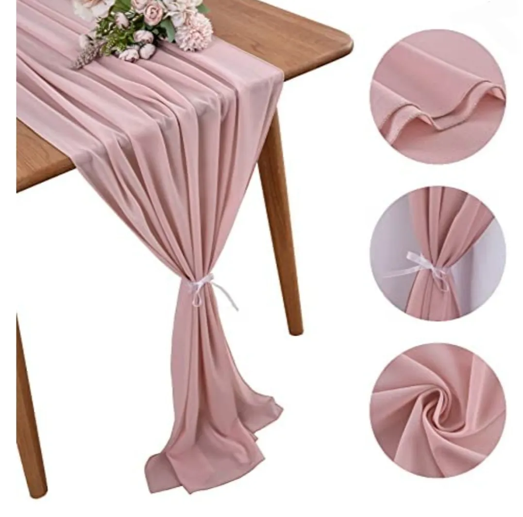Chemin de table rose chiffon