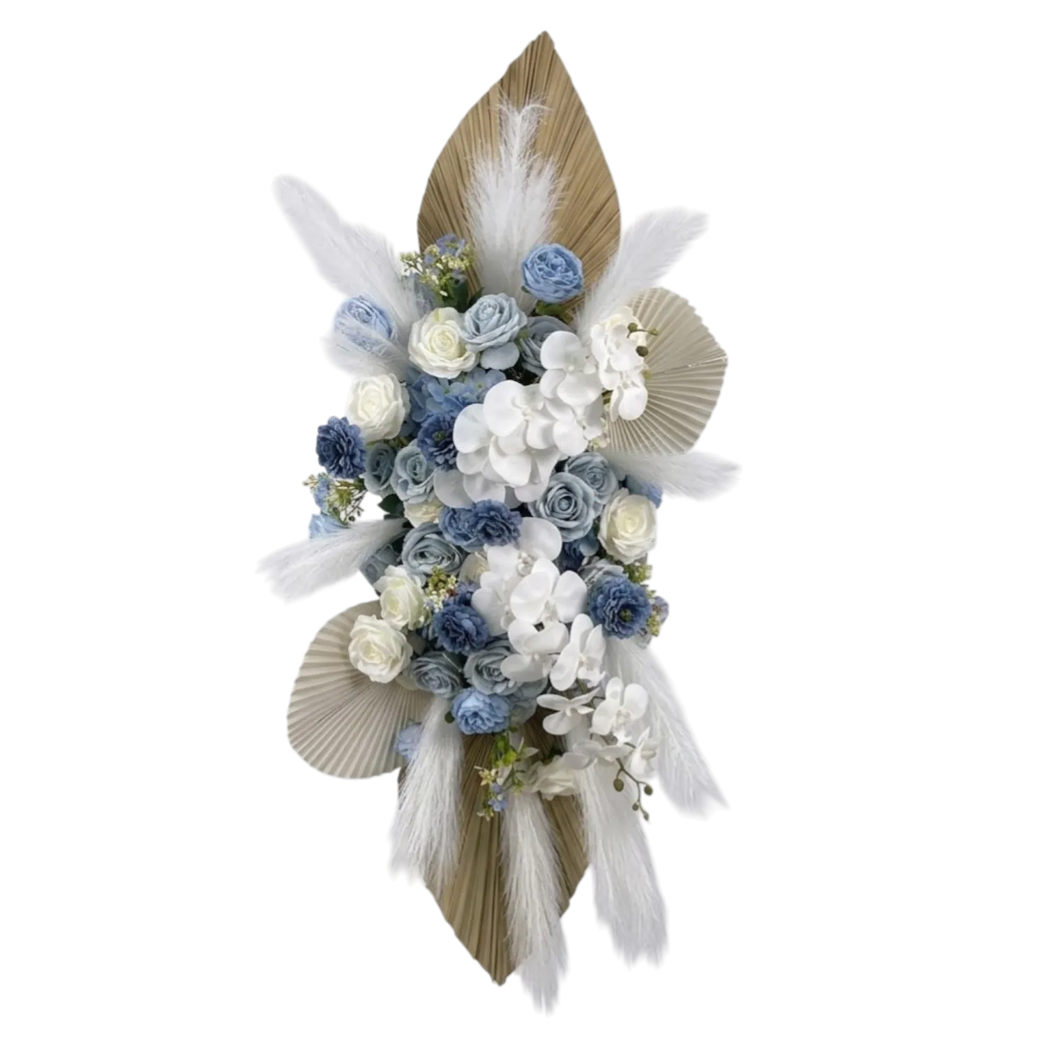 Bouquet de fleurs blanches et bleues 120cm