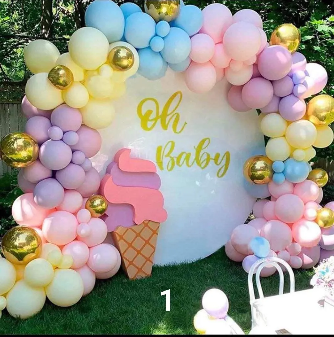 Arche de ballons princesse, jaune, bleu, or, mauve, rose