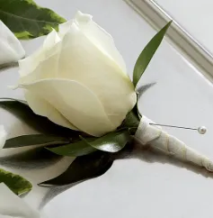 Boutonniere novio rosa blanca