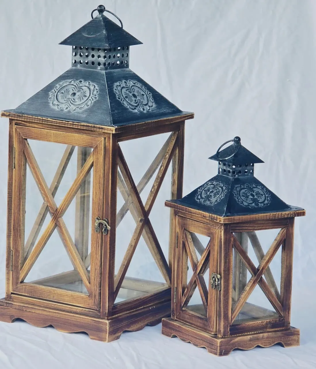 Faroles Decorativos Grandes Madera Chocolate