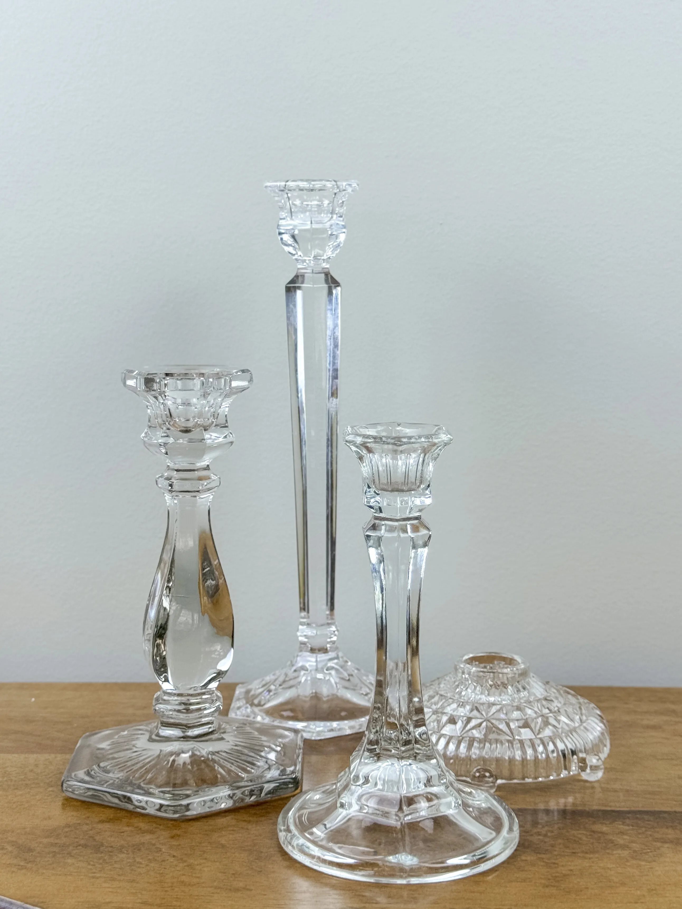 Mismatch Glass Taper Candlestick Holders