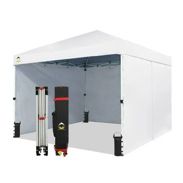 10X10 Comercial Instant Canopy Pop Up Tent with Center Lock (10x10 with 4 Sidewalls, White)