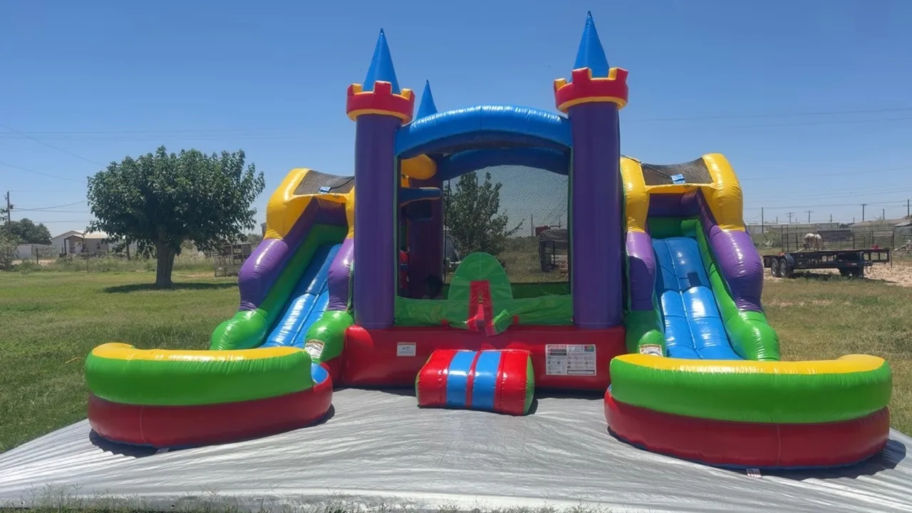 Rainbow Castle Bounce House With Dual Slide Combo