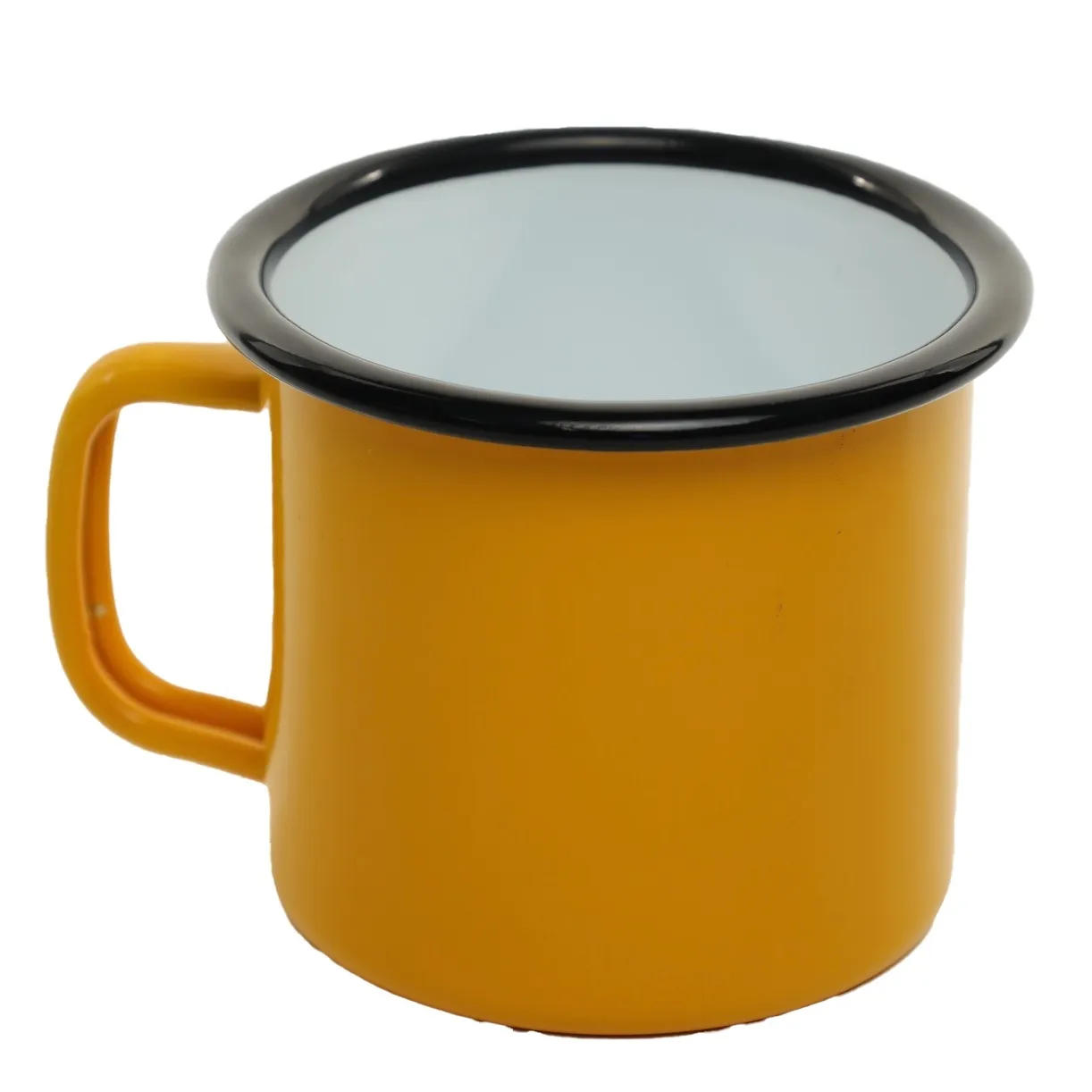 Canary Yellow With White Interior & Black Rim Tin Enamel Camping Mug