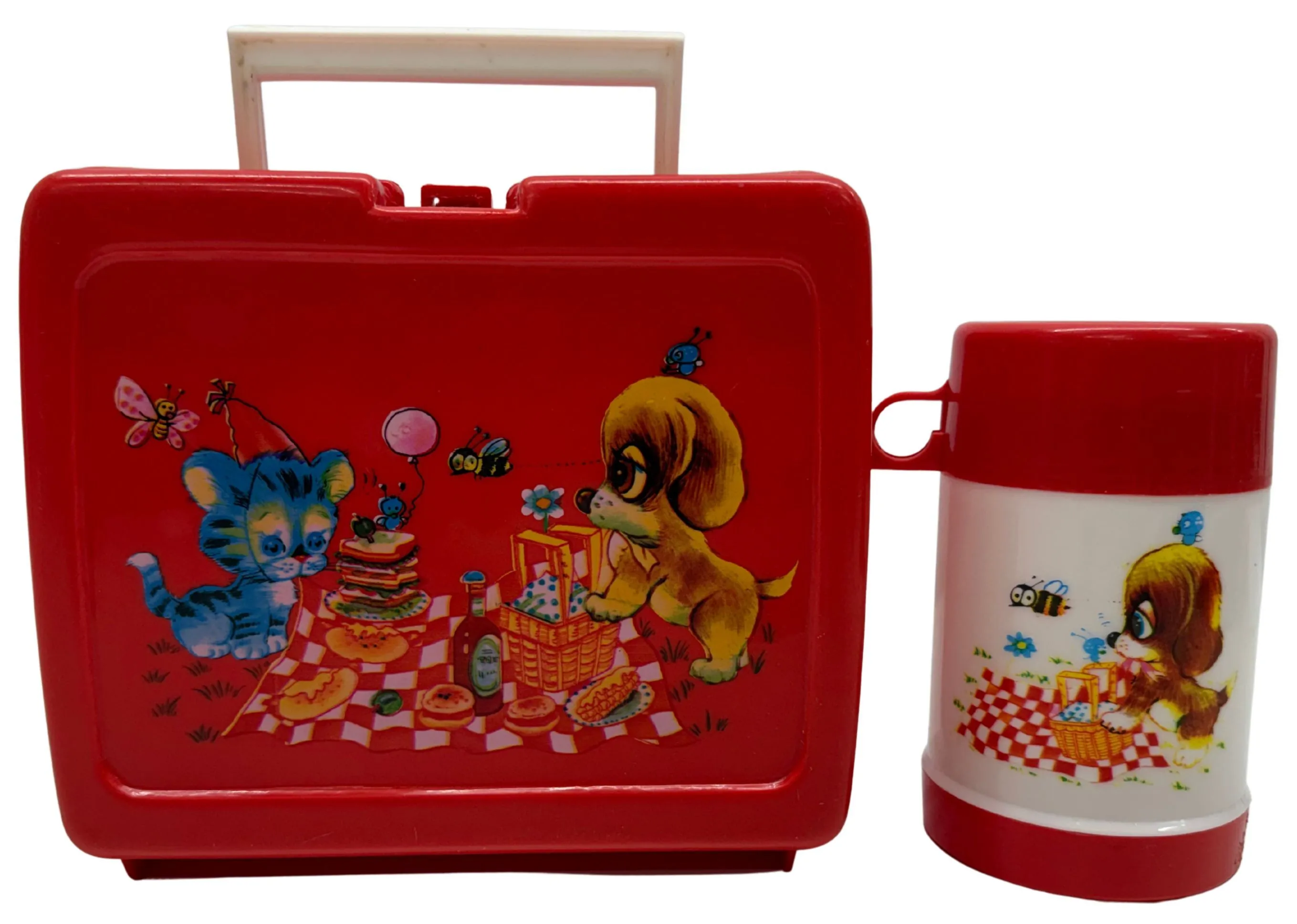 Vintage Red Cat & Dog Lunchbox & Thermos