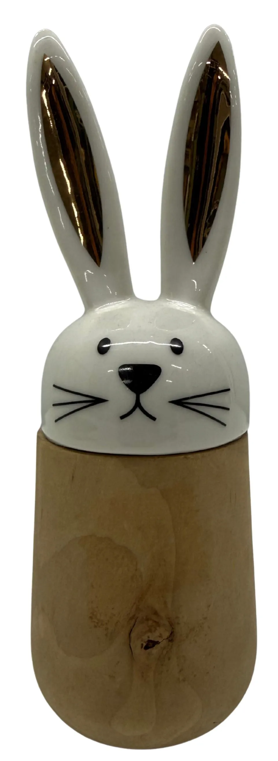 Ceramic & Wood Bunny Rabbit Figurine