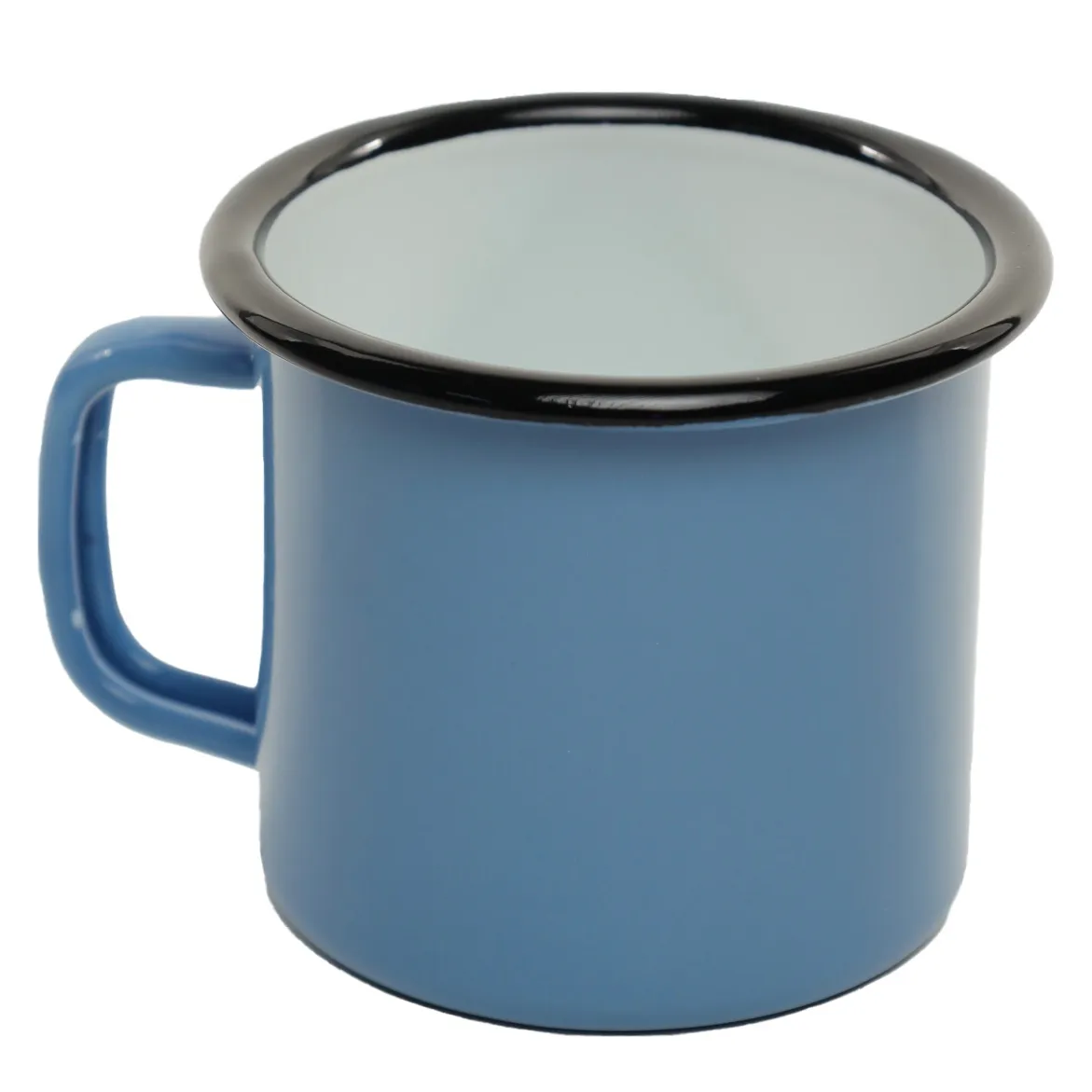 Pale Blue With White Interior & Black Rim Tin Enamel Camping Mug