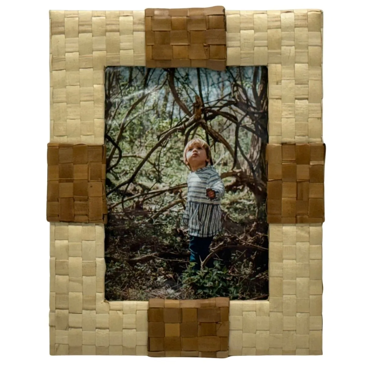 Woven Natural Grass Tabletop Frame With Child In Forest Photograph
