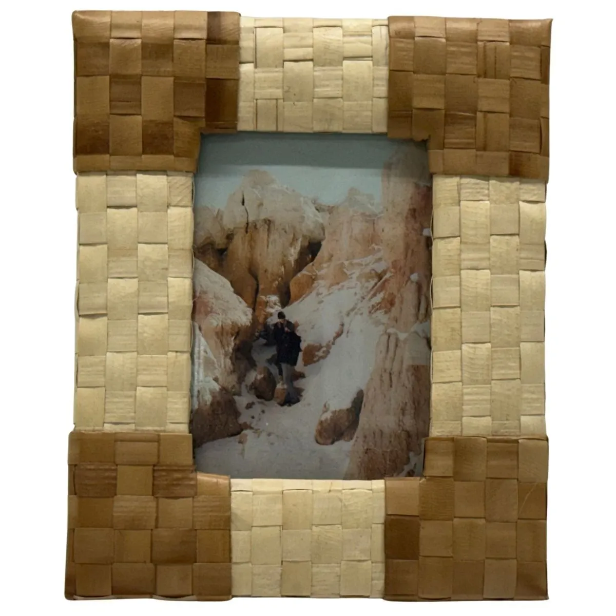 Woven Natural Grass Tabletop Frame With Exploring Couple Photograph