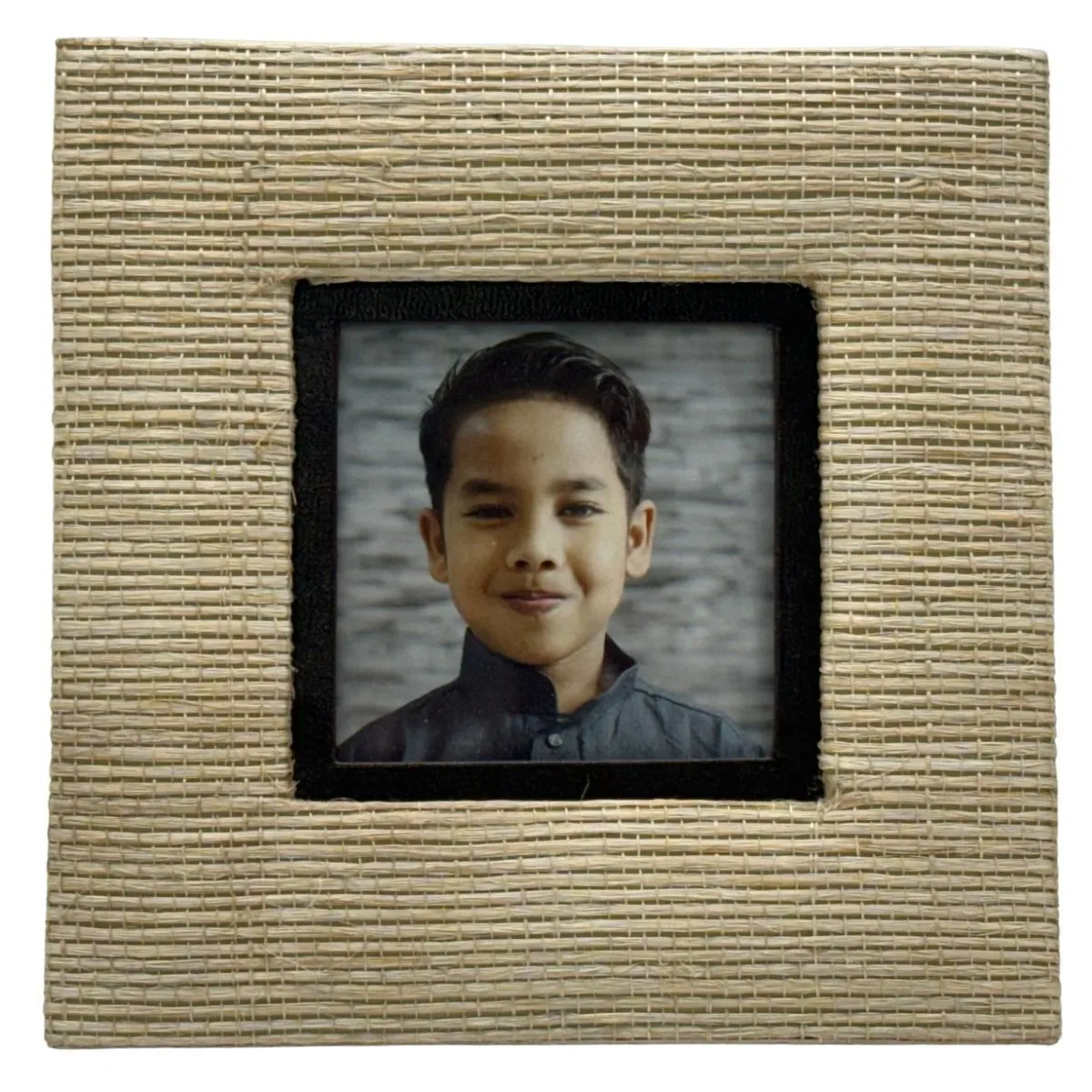 Tan Square Woven Tabletop Frame With Boy Photograph
