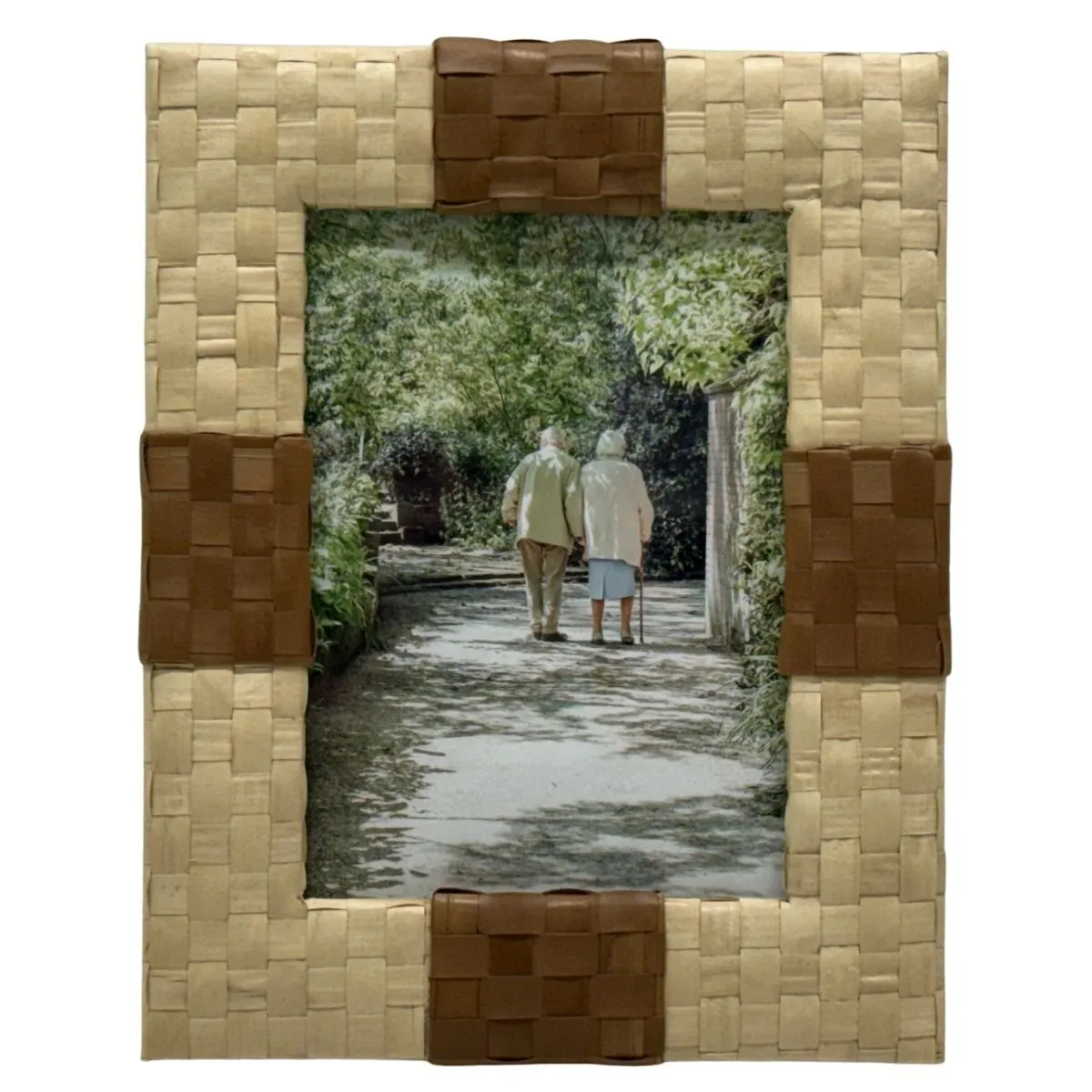 Woven Natural Grass Tabletop Frame With Couple Walking Photograph