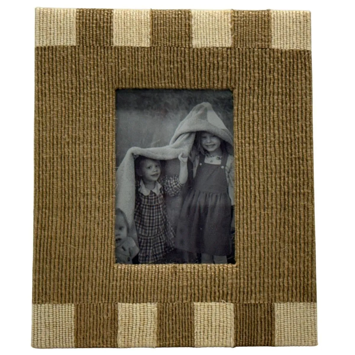  Tan & Brown Striped Block Woven Tabletop Frame With Children Photograph