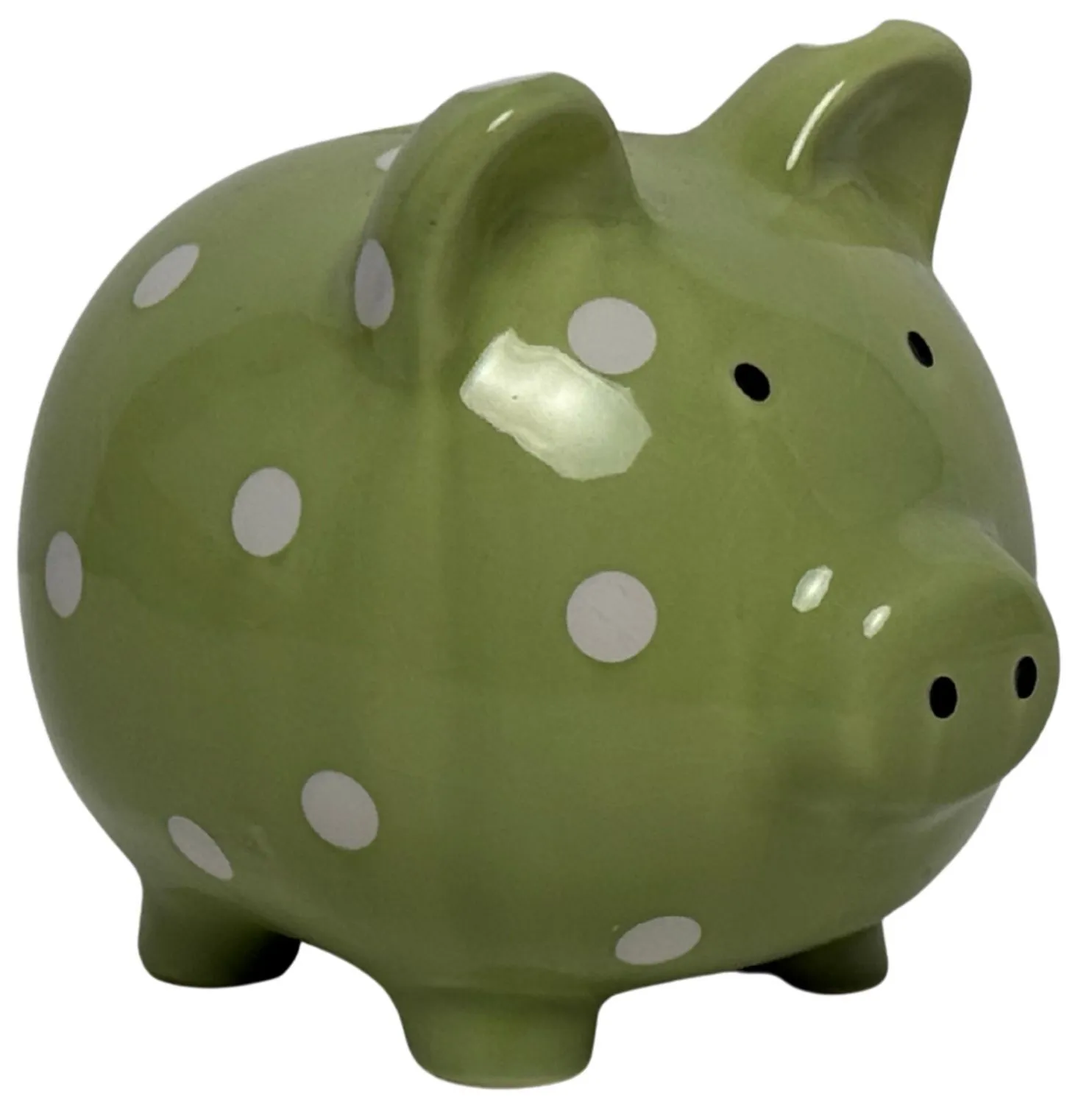 Green & White Polka Dot Ceramic Pig Bank