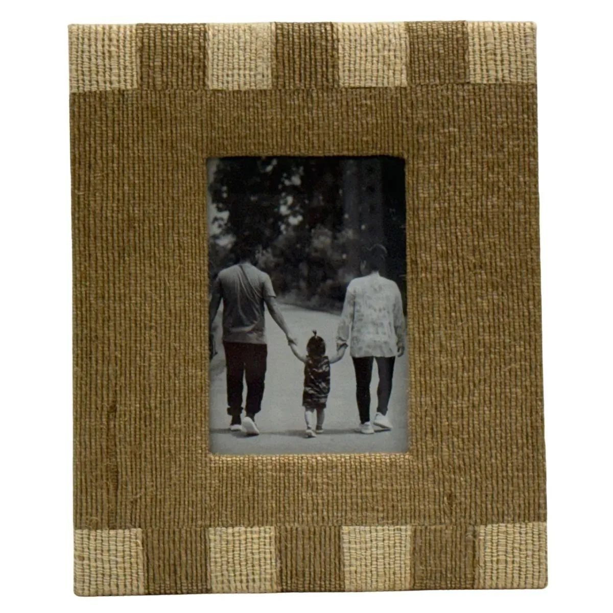  Tan & Brown Striped Block Woven Tabletop Frame With Family Photograph