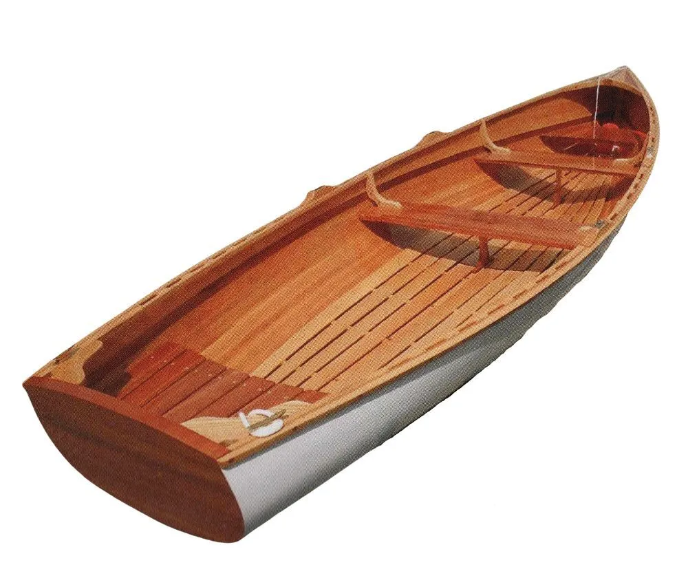 White & Blue Cedar Strip Rowboat
