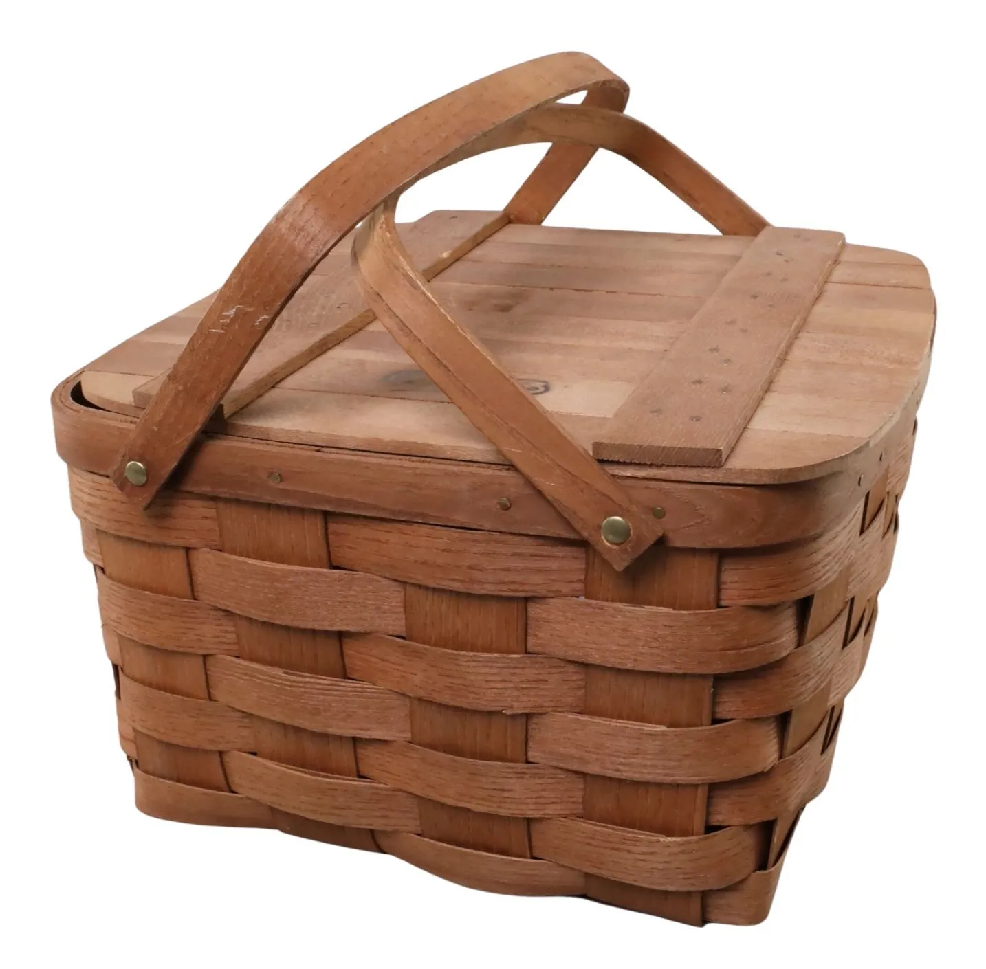 Double Handle Picnic Basket With Wood Lid