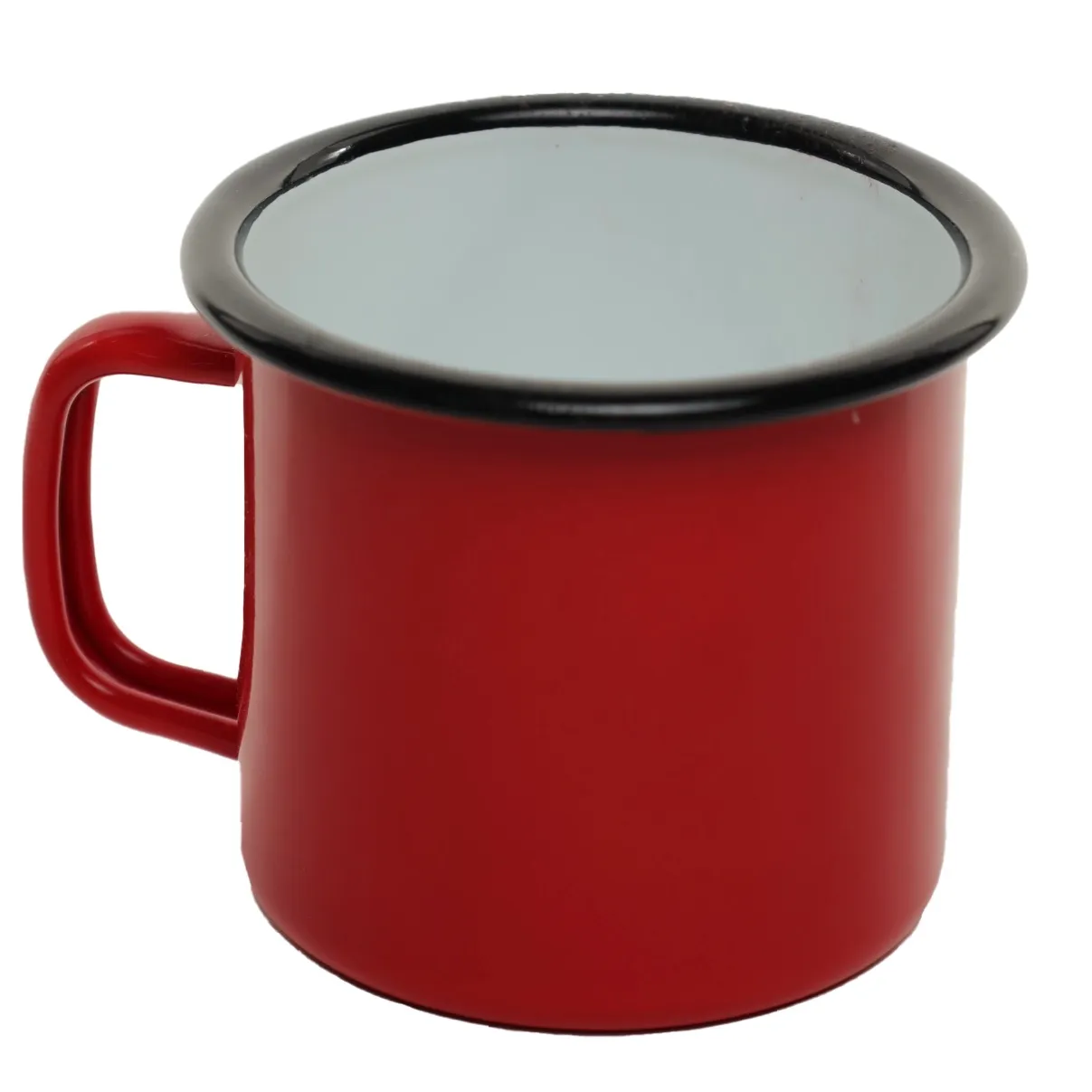Red With White Interior & Black Rim Tin Enamel Camping Mug