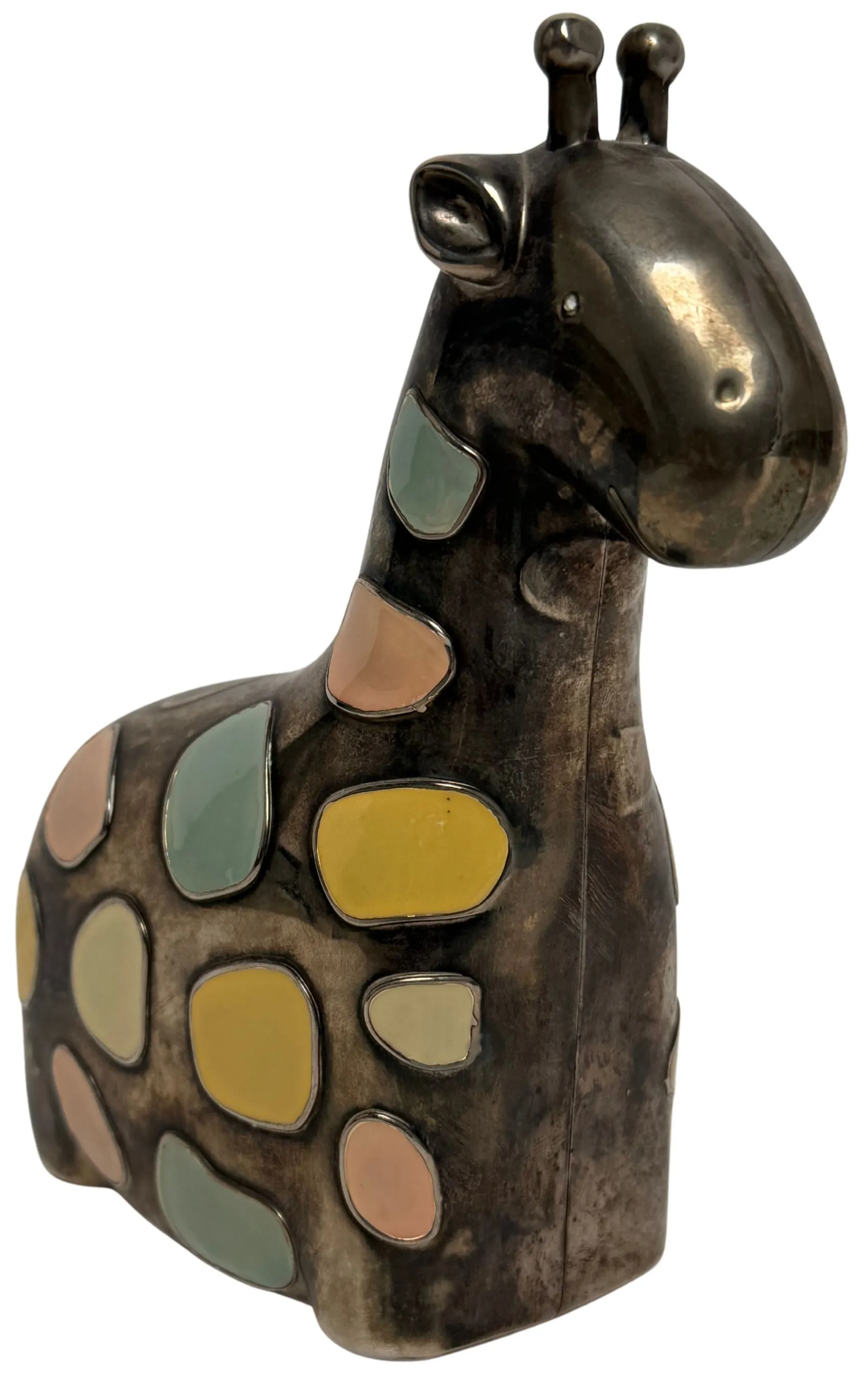 Silver Plated & Enamel Coloured Sots Giraffe Bank