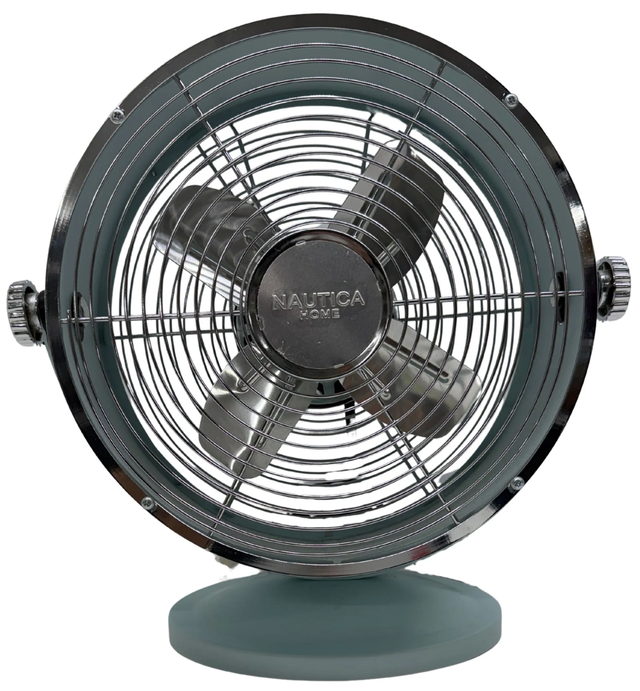 Powder Blue & Chrome Electric Fan