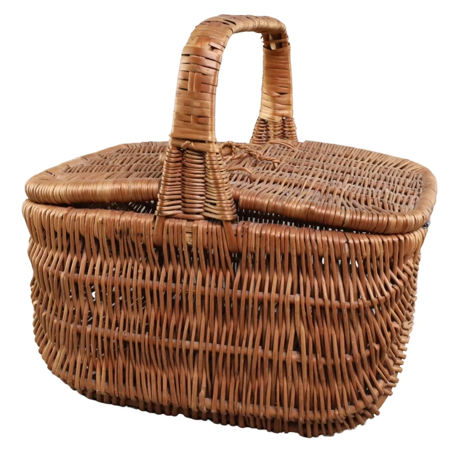 Brown Wicker Picnic Basket With Double Lid