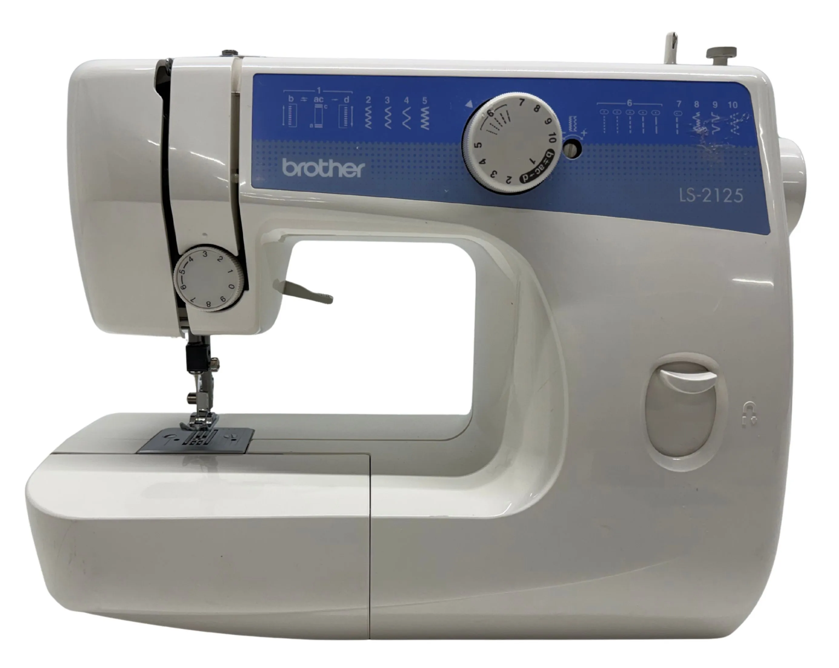 White & Blue Sewing Machine With Foot Pedal