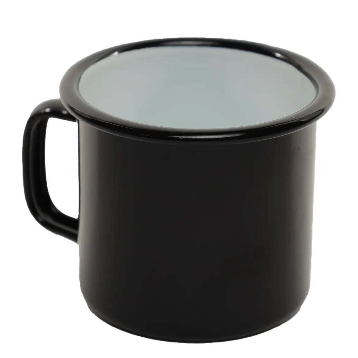 Black With White Interior Tin Enamel Camping Mug