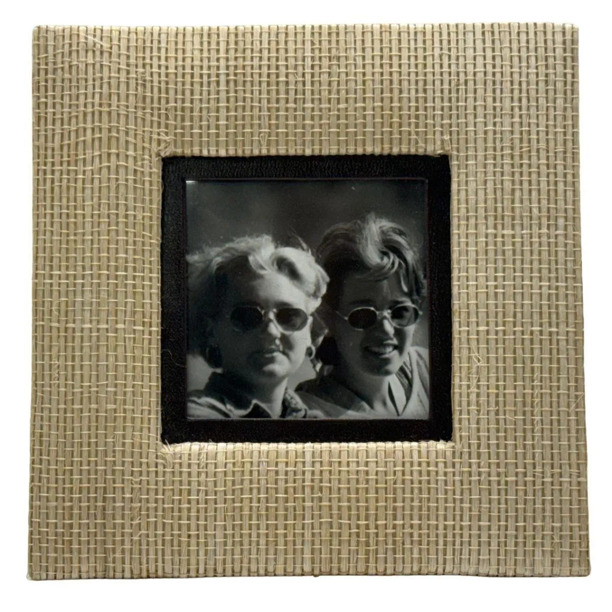 Tan Square Woven Tabletop Frame With Black & White Women Photograph