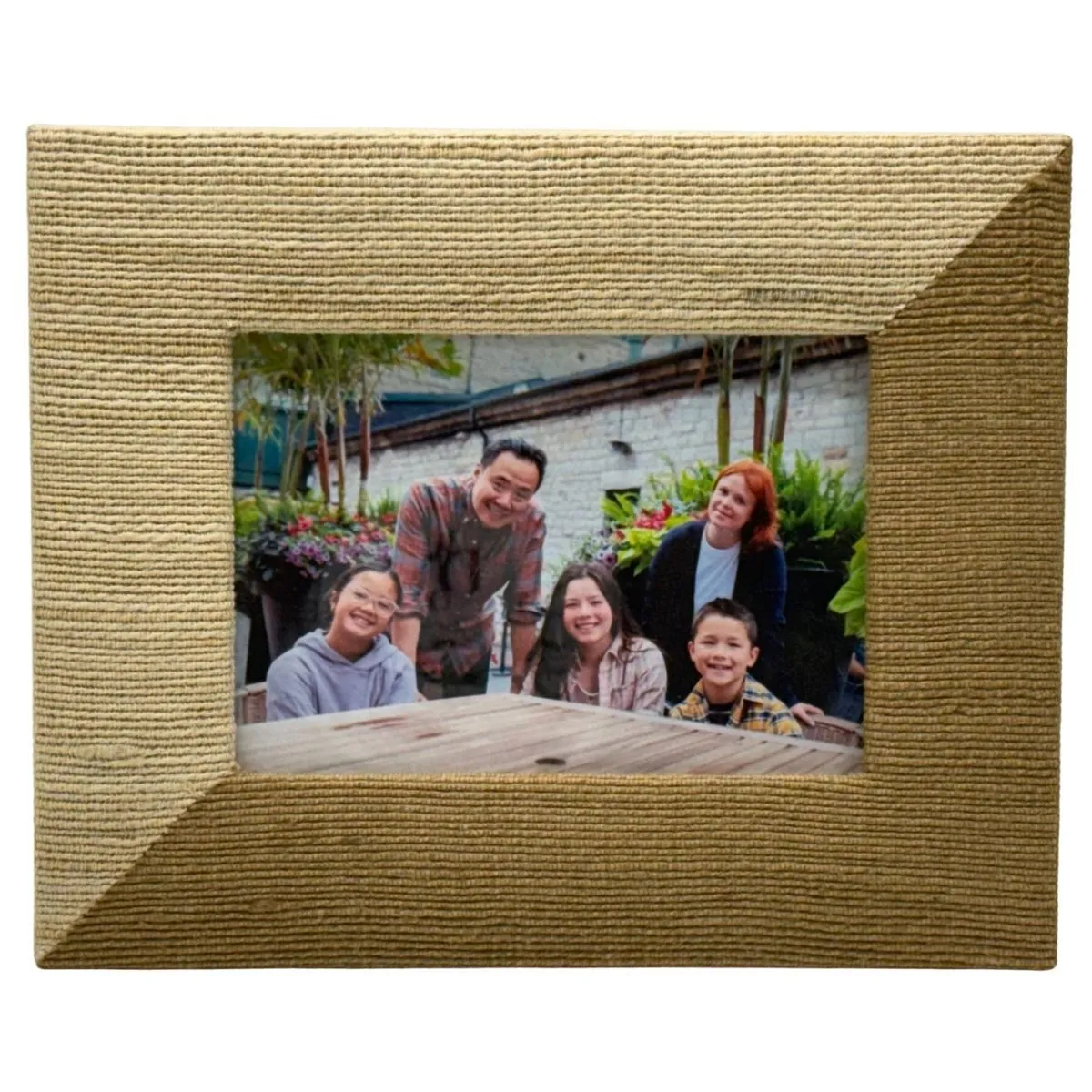 Two Tone Woven Tabletop Frame With Family Photograph