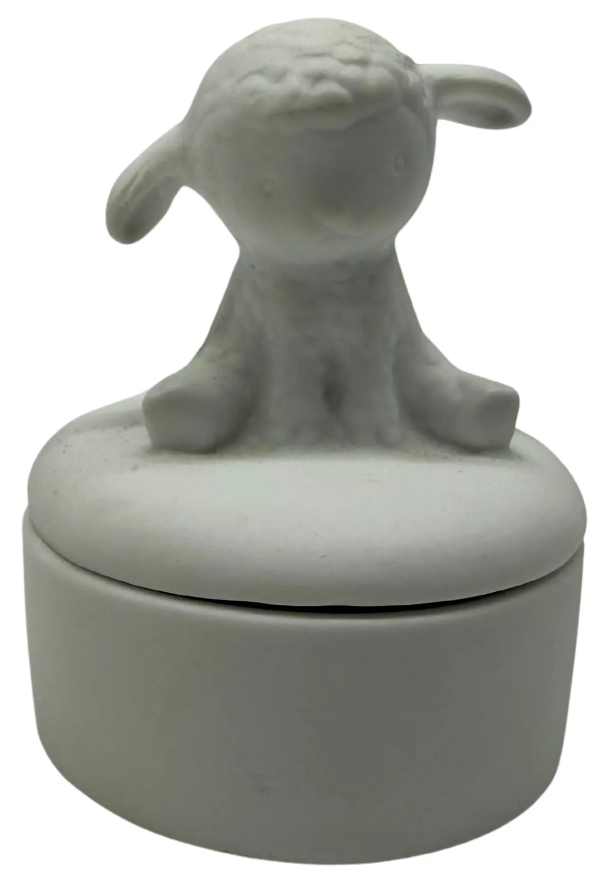White Ceramic Baby Lamb First Curl Trinket Box