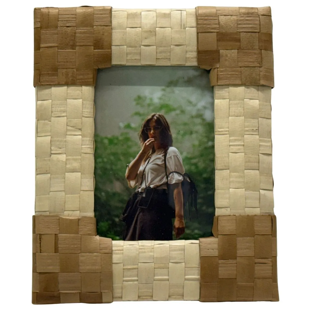Woven Natural Grass Tabletop Frame With Woman Photograph