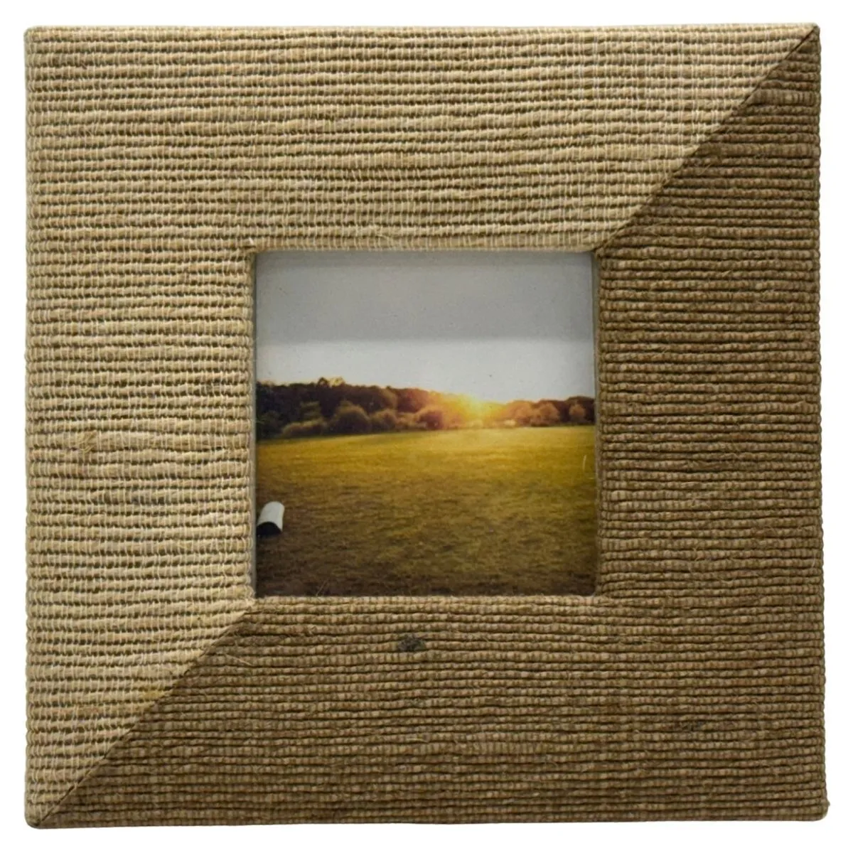 Two Tone Tan Square Woven Tabletop Frame With Sunny Field Photograph