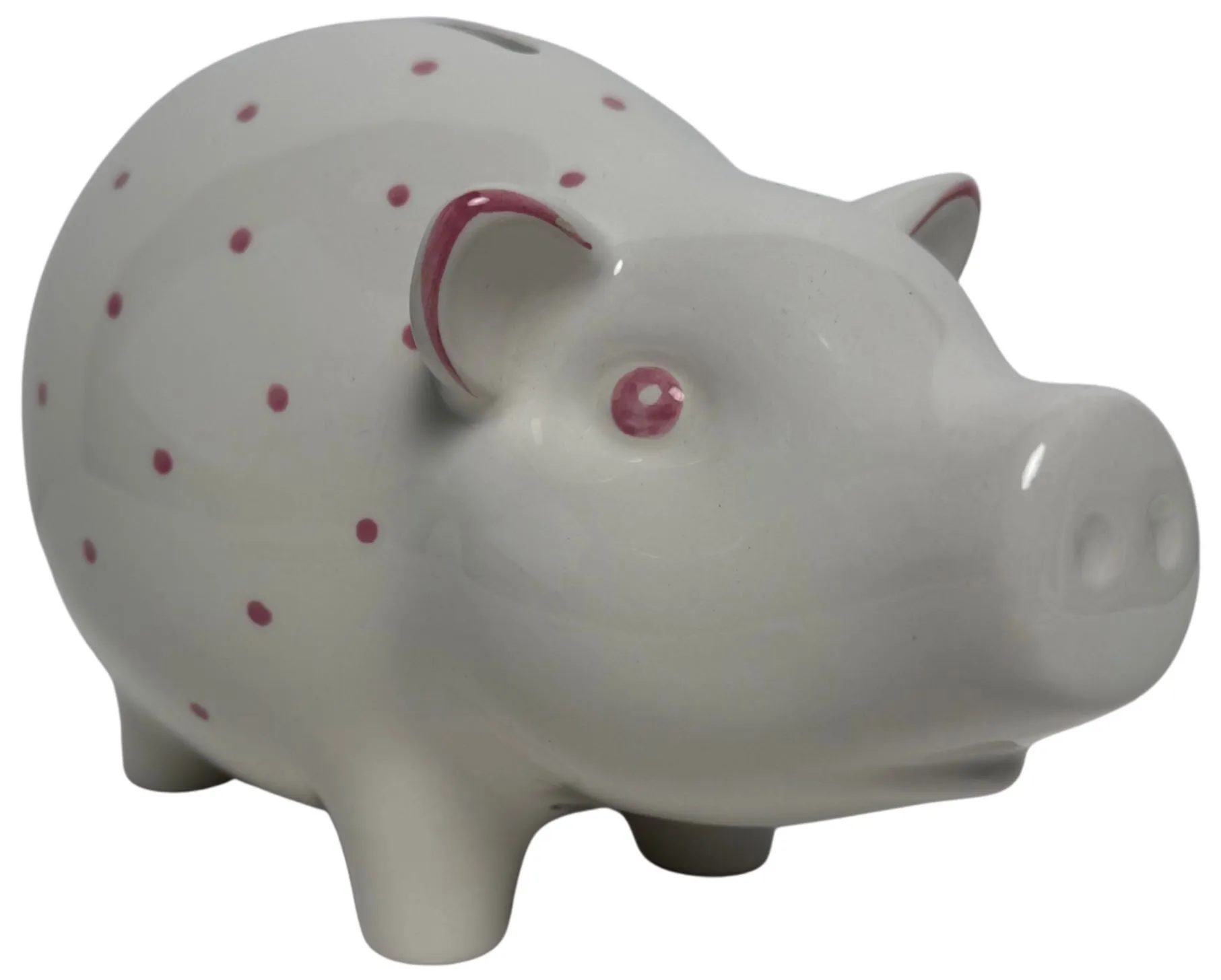 White & Pink Polka Dot Ceramic Pig Bank