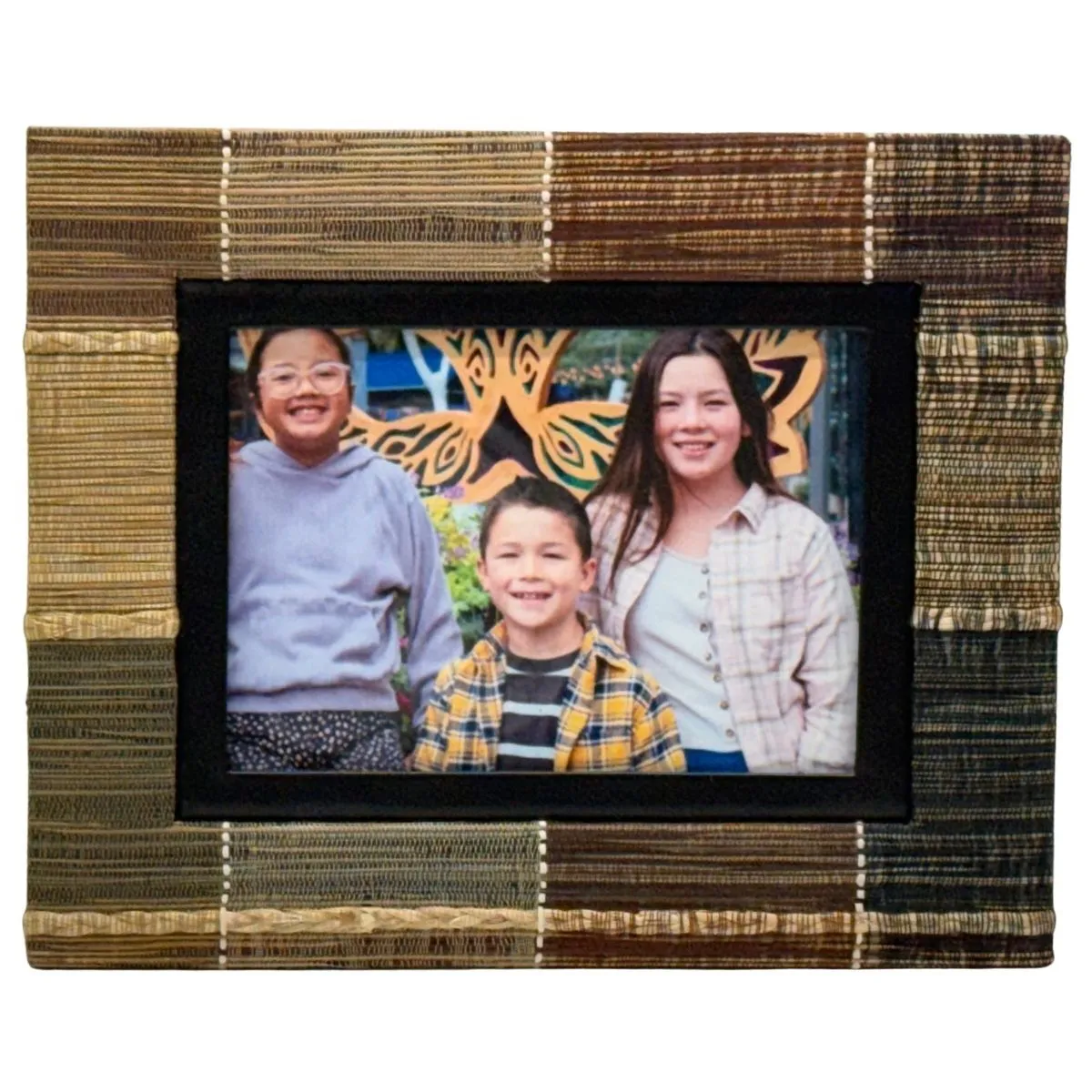 Multi Brown Woven Tabletop Frame With Family Photograph