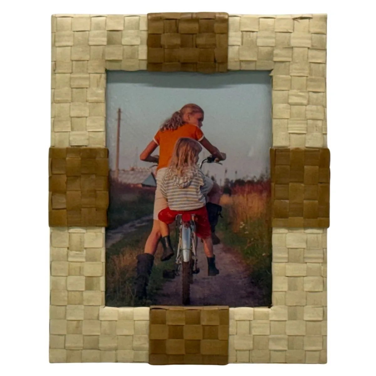 Woven Natural Grass Tabletop Frame With Bicycle Ride Photograph